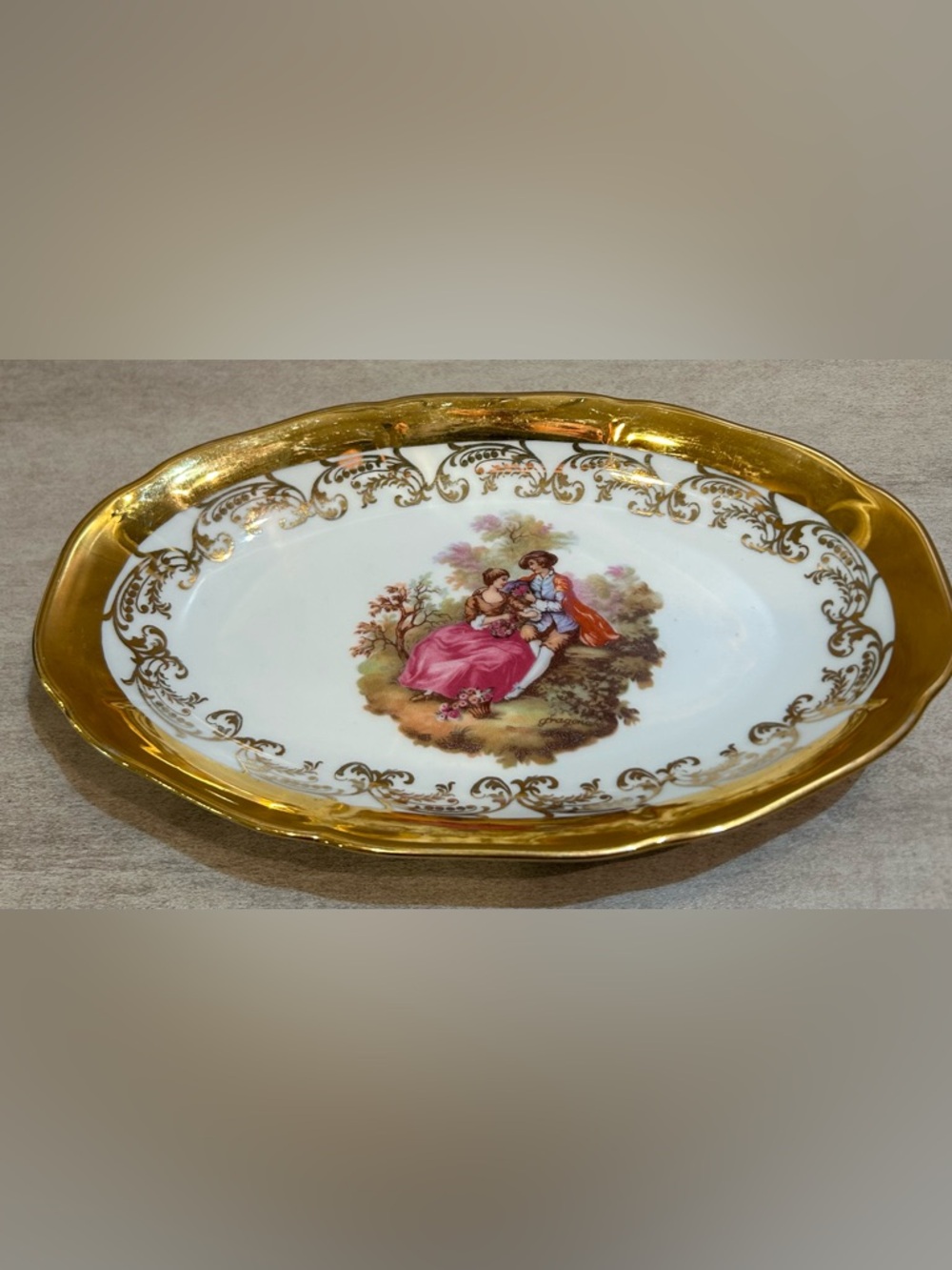 VTG Johann Haviland Bavaria Plate 22K Gold Overlay. 9”x5.9”x1.6”
